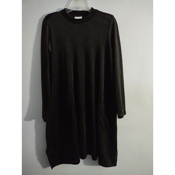 Pure Jill Black Velvet Velour Tunic Top Dress Small Pockets Dip Hem Holiday - Picture 2 of 5